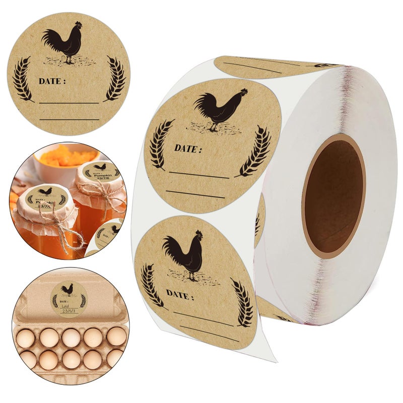 Smarsticker 500Pcs Farm Chicken Egg Labels Chicken Canning Labels 2 Inch Round Natural Brown Kraft Washed Egg Carton Labels For Kitchen Mason Jar Farmer Crafts Organizing Quail Egg Packaging - Image 1