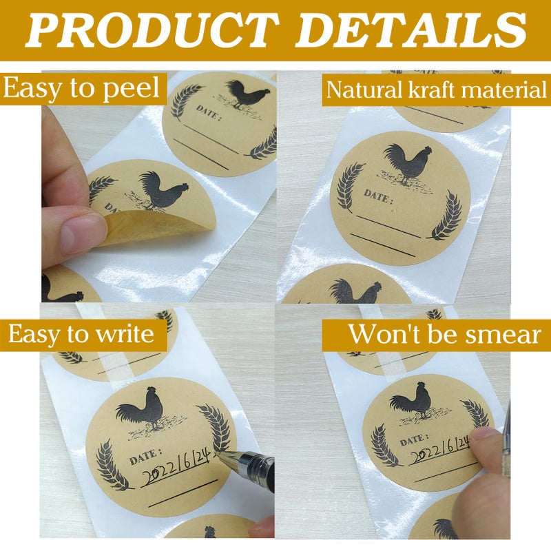 Smarsticker 500Pcs Farm Chicken Egg Labels Chicken Canning Labels 2 Inch Round Natural Brown Kraft Washed Egg Carton Labels For Kitchen Mason Jar Farmer Crafts Organizing Quail Egg Packaging - Image 4
