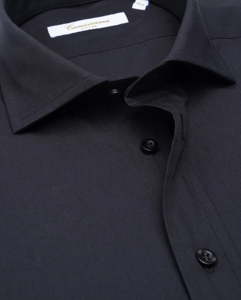 كاميتشسما Black Poplin Fancy Slim Shirt