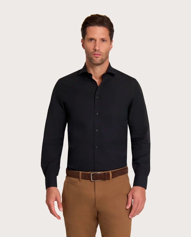 كاميتشسما Black Poplin Fancy Slim Shirt