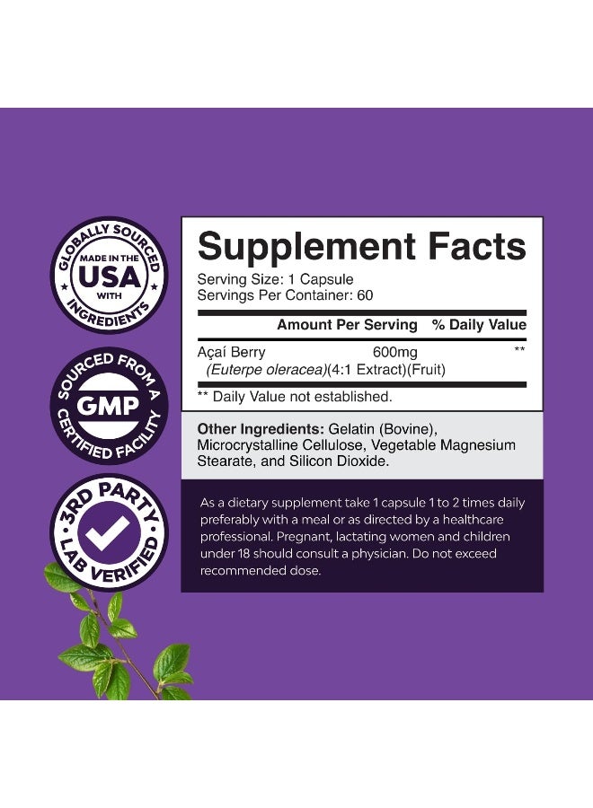 نايتشرز كرافت كبسولات Acai Berry مكمل مضاد للأكسدة - مكمل Acai Berry Cleanse Superfood لتعزيز صحة الدماغ والقلب وتعزيز الطاقة الطبيعية - كبسولات Acai ومكمل الذاكرة لصحة الدماغ - Image 2