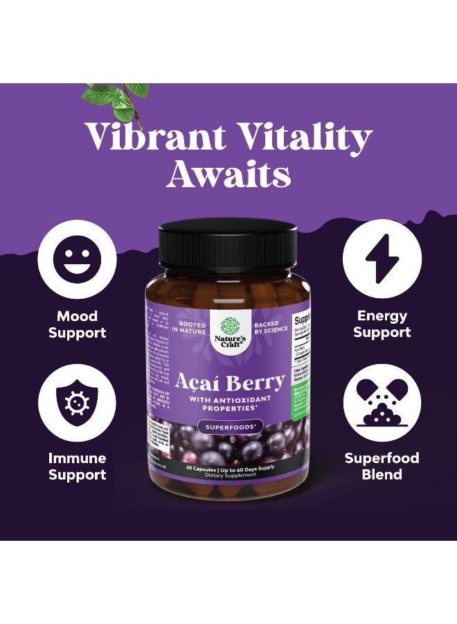 نايتشرز كرافت كبسولات Acai Berry مكمل مضاد للأكسدة - مكمل Acai Berry Cleanse Superfood لتعزيز صحة الدماغ والقلب وتعزيز الطاقة الطبيعية - كبسولات Acai ومكمل الذاكرة لصحة الدماغ - Image 3
