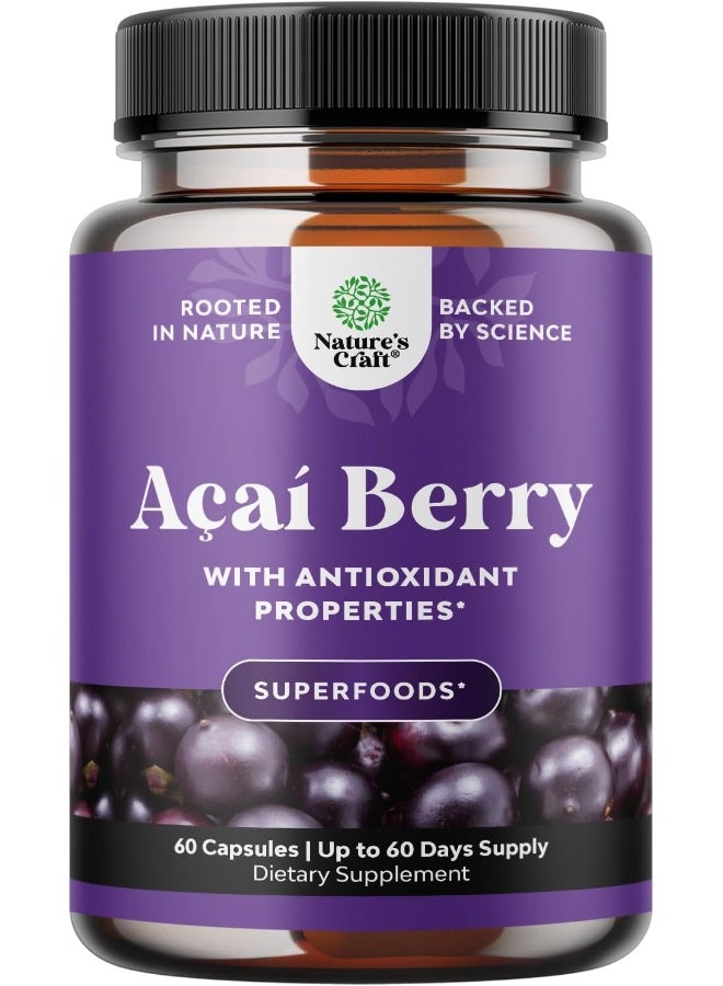 نايتشرز كرافت كبسولات Acai Berry مكمل مضاد للأكسدة - مكمل Acai Berry Cleanse Superfood لتعزيز صحة الدماغ والقلب وتعزيز الطاقة الطبيعية - كبسولات Acai ومكمل الذاكرة لصحة الدماغ - Image 1