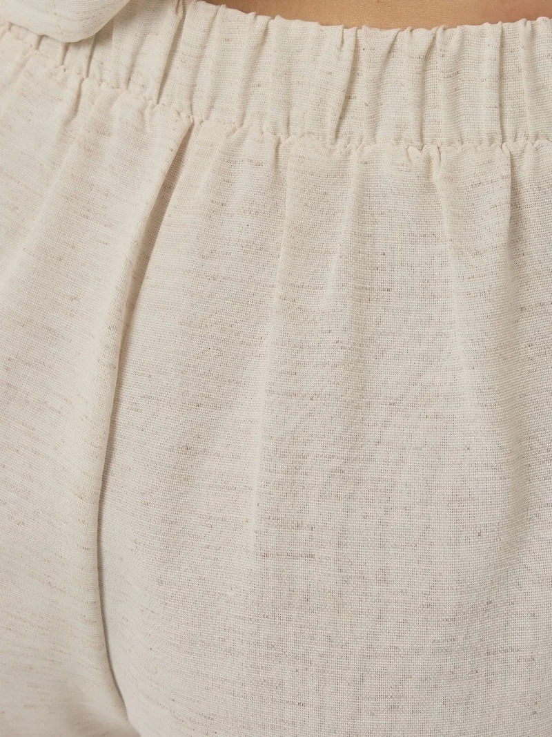 HICCUP Ivory Natural V-Neck Linen Like Vest & Short Two-Piece Set for Women | Best Price UAE