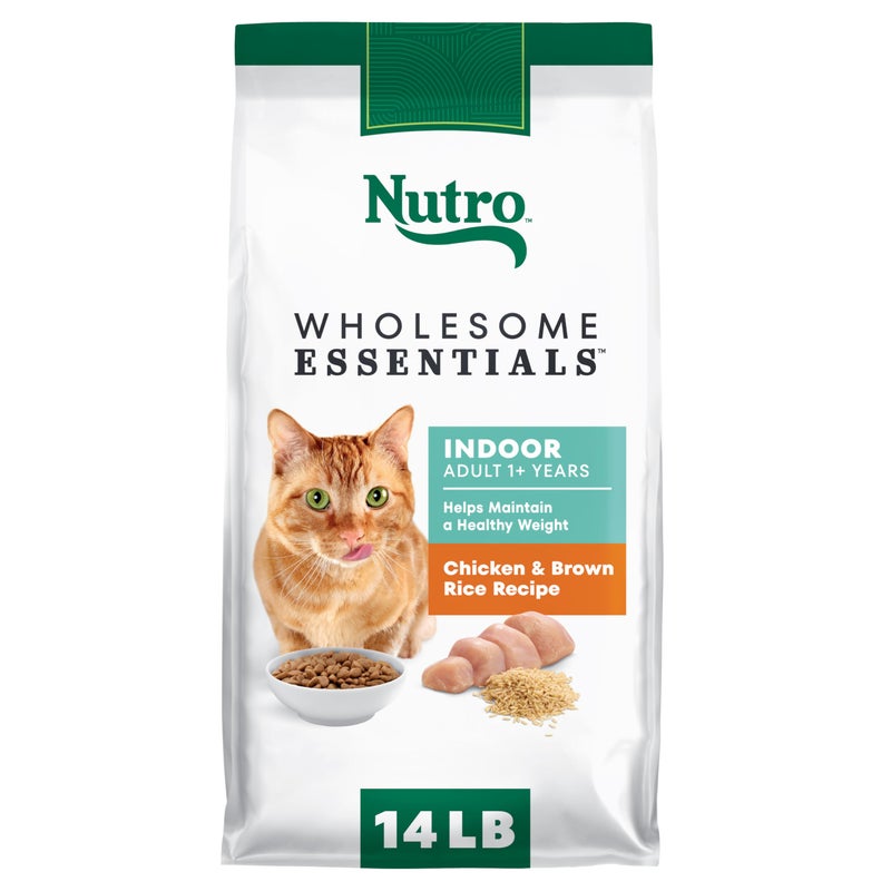 Nutro Wholesome Essentials Dry Cat Food, Indoor Cat Food Dry Chicken & Brown Rice Recipe, 14 lbs. - Image 1