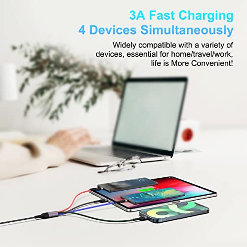 MTAKYI 10 Ft USB C Multi Fast Charging Cable Universal USB Cellphone Cables 4 in 1 Charging Cord with Lightning*2+Type C+Micro USB Nylon Braided Charger Cord Adapter for Apple iOS iPhone/Android/Samsung - Image 3