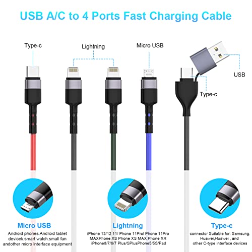 MTAKYI 10 Ft USB C Multi Fast Charging Cable Universal USB Cellphone Cables 4 in 1 Charging Cord with Lightning*2+Type C+Micro USB Nylon Braided Charger Cord Adapter for Apple iOS iPhone/Android/Samsung - Image 2