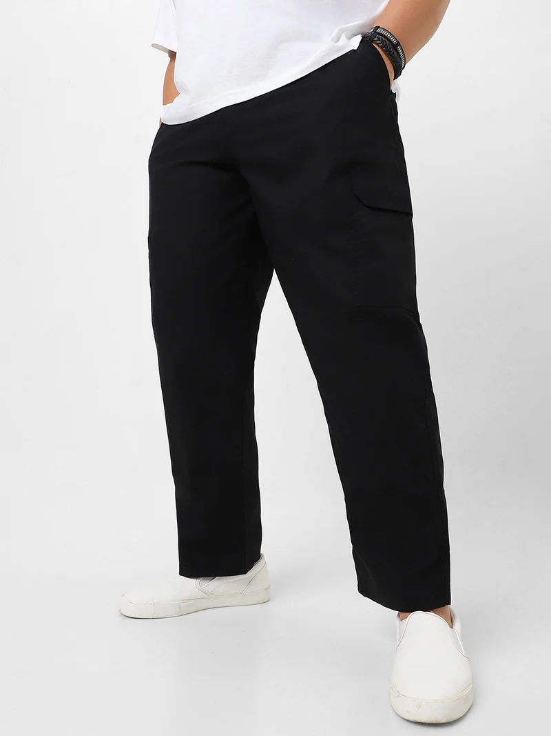Urbano Plus Men's Black Regular Fit Solid Cargo Chino Pant With 6 Pockets