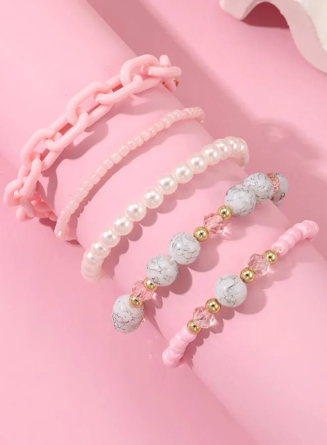 تايك تو Pack of 5 - Girls Multi-Color Beaded and Chain Bracelets