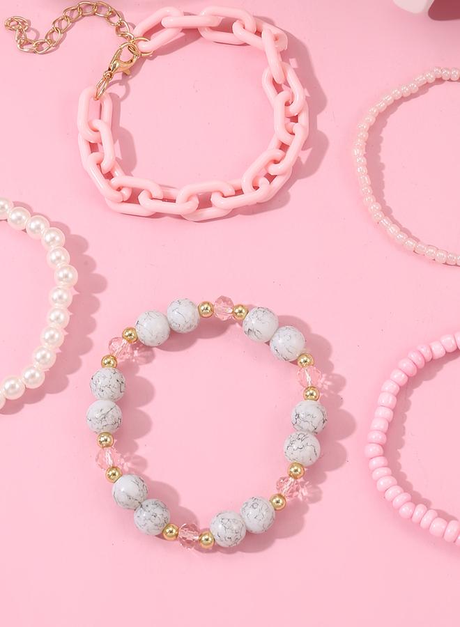 Take Two Pack of 5 - Girls Multi-Color Beaded and Chain Bracelets - Image 3