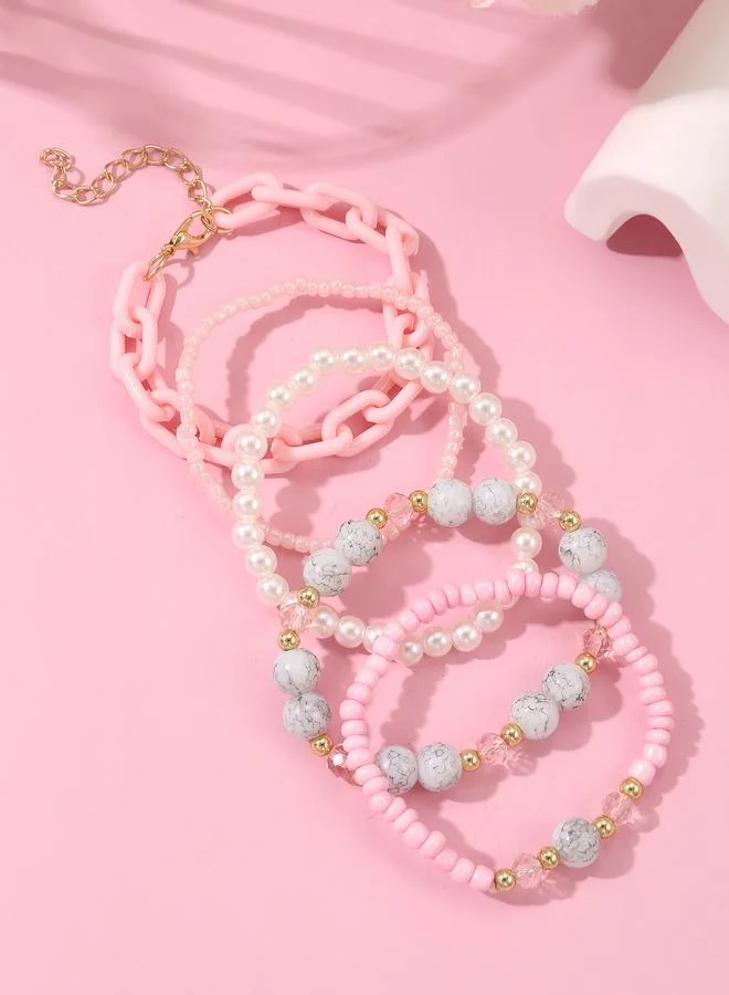تايك تو Pack of 5 - Girls Multi-Color Beaded and Chain Bracelets