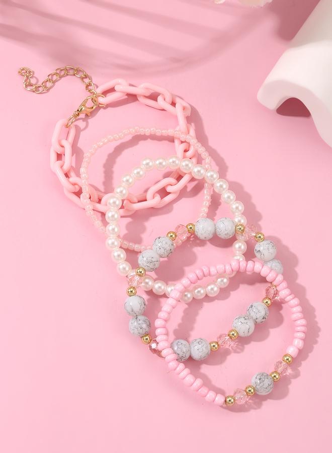 Take Two Pack of 5 - Girls Multi-Color Beaded and Chain Bracelets - Image 2