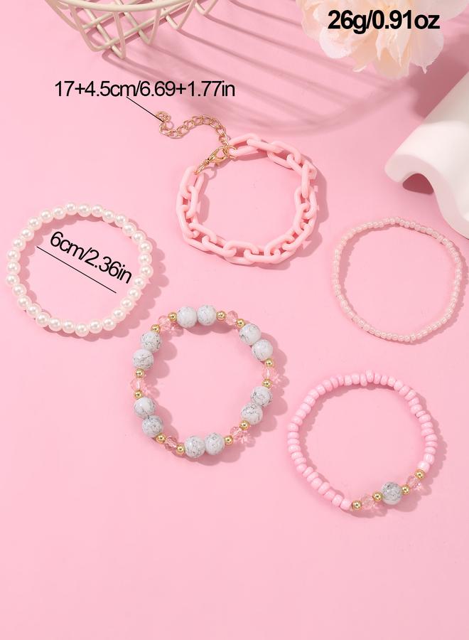 Take Two Pack of 5 - Girls Multi-Color Beaded and Chain Bracelets - Image 4