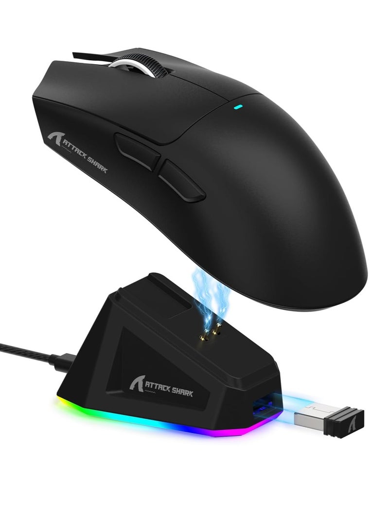Attack Shark X11 Lightweight Wireless Gaming Mouse with RGB Charging Dock,Tri-Mode-2.4G/USB-C Wired/BT,22K DPI,PAW3311 Optical Sensor,HUYU Switch, 5 programmable Buttons for PC/Mac(Black)  - Image 1