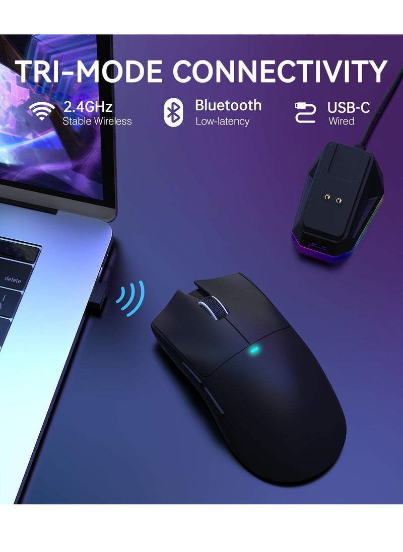 Attack Shark X11 Lightweight Wireless Gaming Mouse with RGB Charging Dock,Tri-Mode-2.4G/USB-C Wired/BT,22K DPI,PAW3311 Optical Sensor,HUYU Switch, 5 programmable Buttons for PC/Mac(Black)  - Image 4
