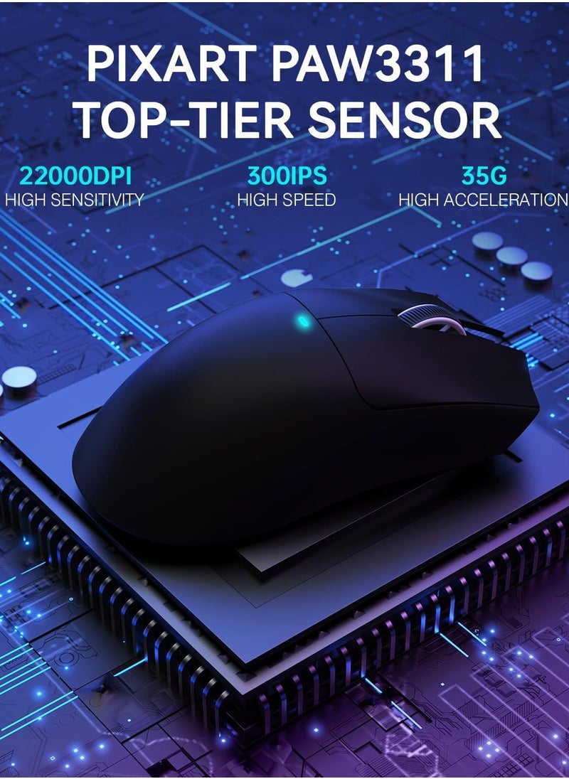 Attack Shark - X11 Lightweight Wireless Gaming Mouse with RGB Charging Dock,Tri-Mode-2.4G/USB-C Wired/BT,22K DPI,PAW3311 Optical Sensor,HUYU Switch, 5 programmable Buttons for PC/Mac(Black) - Image 1