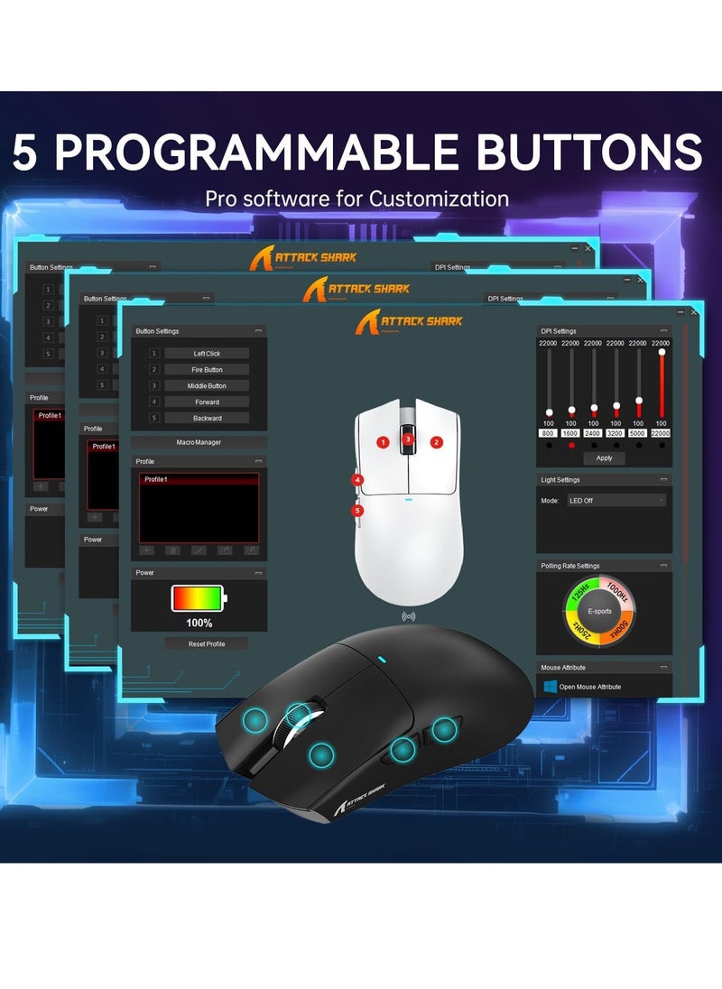 Attack Shark - X11 Lightweight Wireless Gaming Mouse with RGB Charging Dock,Tri-Mode-2.4G/USB-C Wired/BT,22K DPI,PAW3311 Optical Sensor,HUYU Switch, 5 programmable Buttons for PC/Mac(Black) - Image 1
