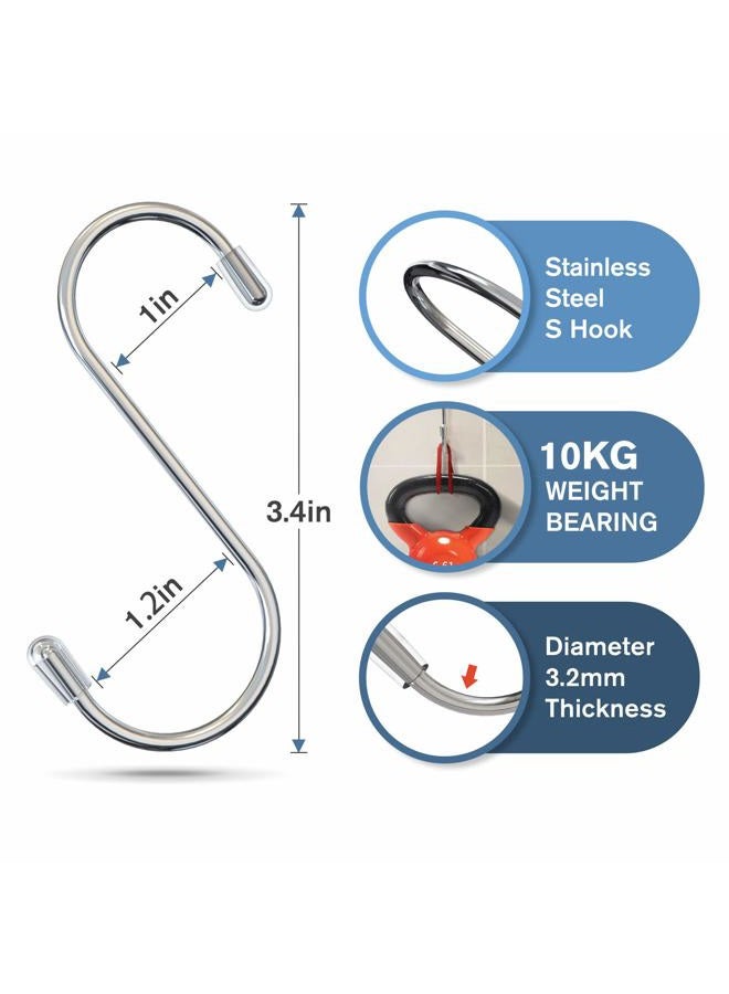 Myfolrena 20-Pack S Hooks for Hanging, 3.4 Inch Metal S Shaped Hook Heavy Duty Hanging Hooks for Pots, Pans, Plants, Bags, Cups, Clothes (Silver) - Image 3