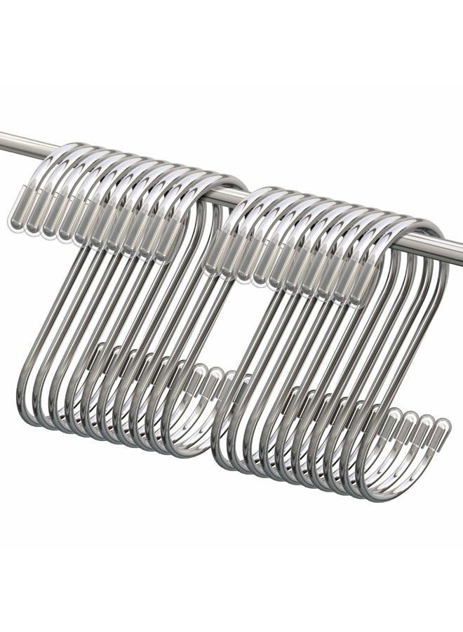 Myfolrena 20-Pack S Hooks for Hanging, 3.4 Inch Metal S Shaped Hook Heavy Duty Hanging Hooks for Pots, Pans, Plants, Bags, Cups, Clothes (Silver) - Image 1