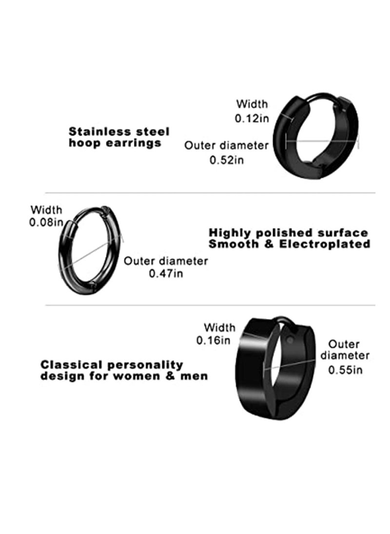 Generic - Men's Black Stud Earrings - Stainless Steel Unisex Jewelry Set with Hoops and Cross Designs - Image 1