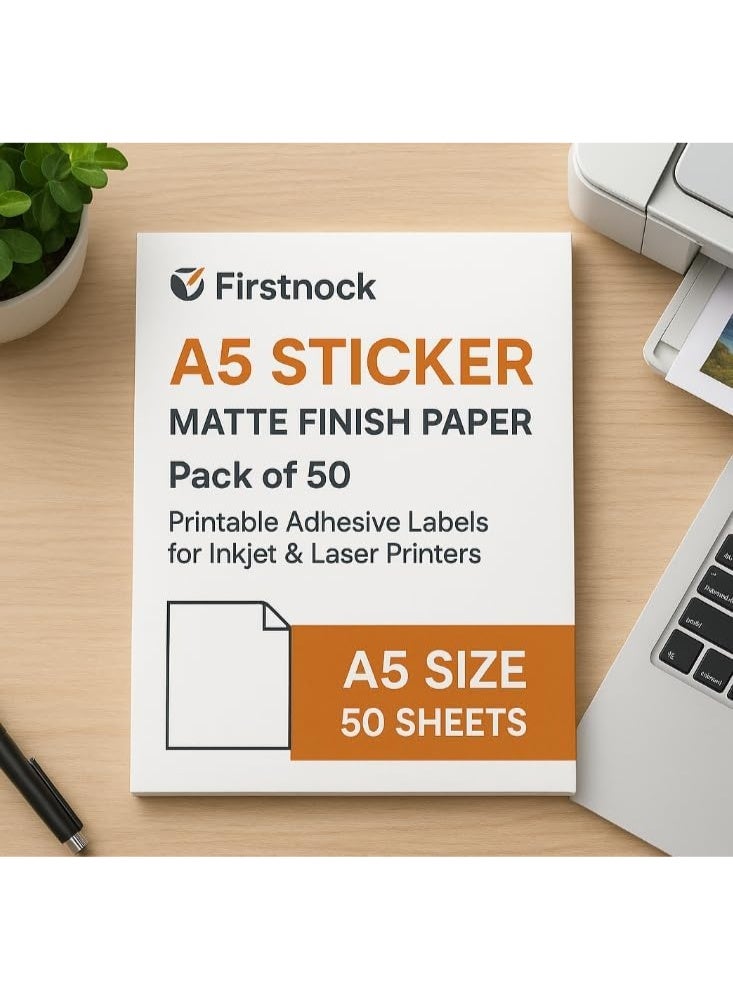 فيرستنوك ورق لاصق غير لامع مقاس A5 | 50 ورقة | ملصقات قابلة للطباعة | متوافق مع طابعات نفث الحبر والليزر | للاستخدام المنزلي، المكتبي، المدرسي، الحرفي، التغليف - Image 4