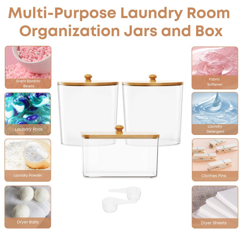 COAZEX 3 Pack Laundry Powder Container & Dryer Sheet Holder, Large Plastic Laundry Room Organization and Storage Jars with Lids, Labels & Scoops for Powder, Detergent, Scent Booster - Image 5