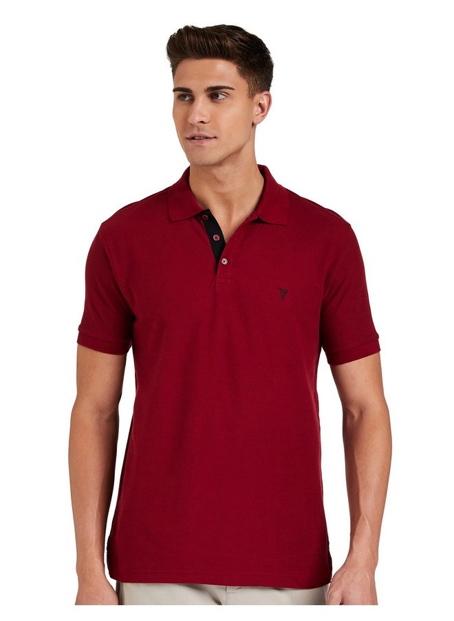 Van Heusen Van Heusen Men Athleisure Colour Fresh Regular Fit Polo T-Shirt - 100% Combed Cotton - Moisture Wicking, Ultra Soft_60032_Wine_XXL  - Image 1