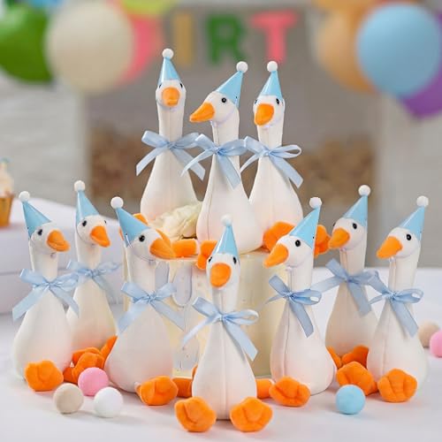 Blueweenly 12 Sets Silly Goose Birthday Decor 1st Adopt a Goose Party Favor Gift 71 Inch Stuffed Animal with Mini Party Hat and Ribbon for Christmas Birthday GiftCuteBlue - Image 1