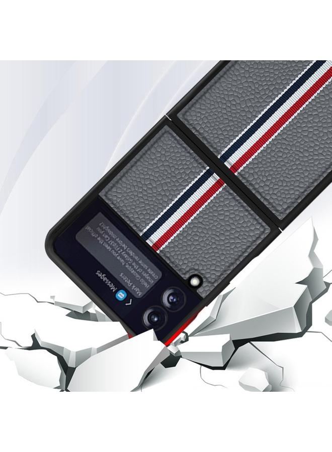 S-TOP Case For Samsung Galaxy Z Flip4 Litchi Texture Genuine Leather Color Strip Phone Case - Image 4