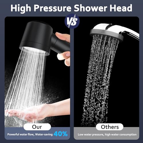 PWERAN Filtered Shower Head with Handheld, High Pressure Water Flow and Multiple Spray Modes Shower Head with Filter, Power Wash for Hard Water, Showerhead with ON/OFF Switch for Pets Bath (Glossy Black) - Image 2