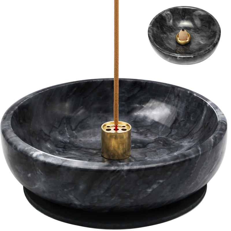 vrupin Natural Marble Incense Burner, Stick and Reflux Incense Holder, Handmade Stick Incense Burner, Ideal for Incense Smoking, Incense Burning and Decoration (Extra Large 5.91inBlack) - Image 1