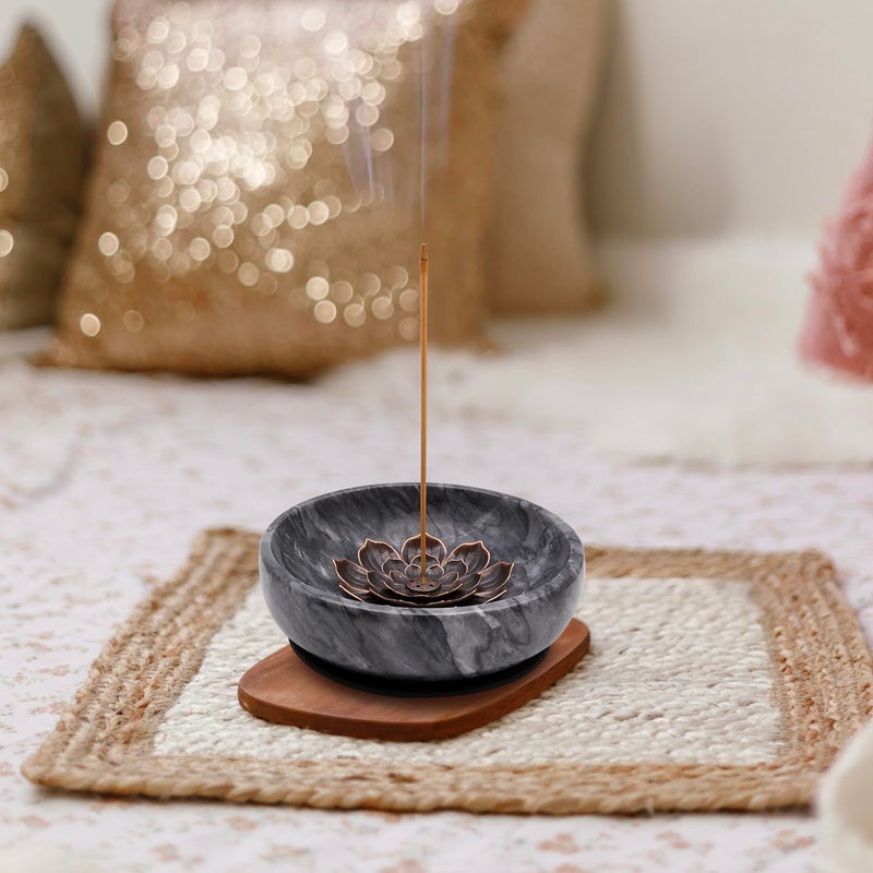 vrupin Natural Marble Incense Burner, Stick and Reflux Incense Holder, Handmade Stick Incense Burner, Ideal for Incense Smoking, Incense Burning and Decoration (Extra Large 5.91inBlack) - Image 2