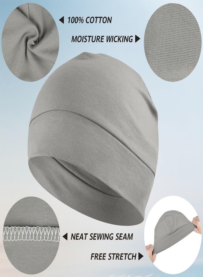 Headshion Cotton Skull Caps for Men Women,2-Pack Lightweight Beanie Sleep Hats Breathable Helmet Liner Grey,Ivory White, Pure Grey & Ivory White, One size - Image 2