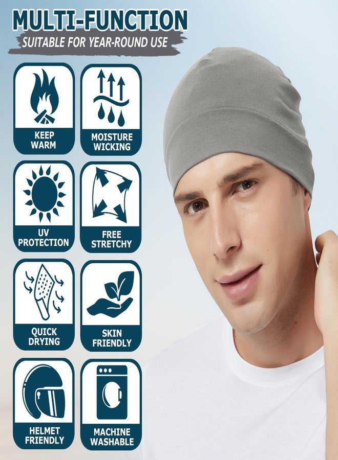 Headshion Cotton Skull Caps for Men Women,2-Pack Lightweight Beanie Sleep Hats Breathable Helmet Liner Grey,Ivory White, Pure Grey & Ivory White, One size - Image 4