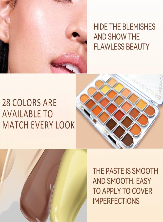 VolksRose 28 Colors Correcting Concealer Palette, Full Coverage Cream Contour Palette with Brush, Long Lasting Waterproof Foundation Highlighting Concealer Cream Makeup Palette - Image 2
