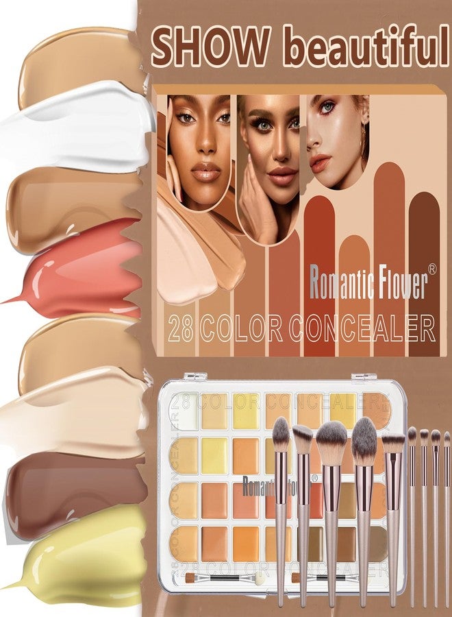 VolksRose 28 Colors Correcting Concealer Palette, Full Coverage Cream Contour Palette with Brush, Long Lasting Waterproof Foundation Highlighting Concealer Cream Makeup Palette - Image 4