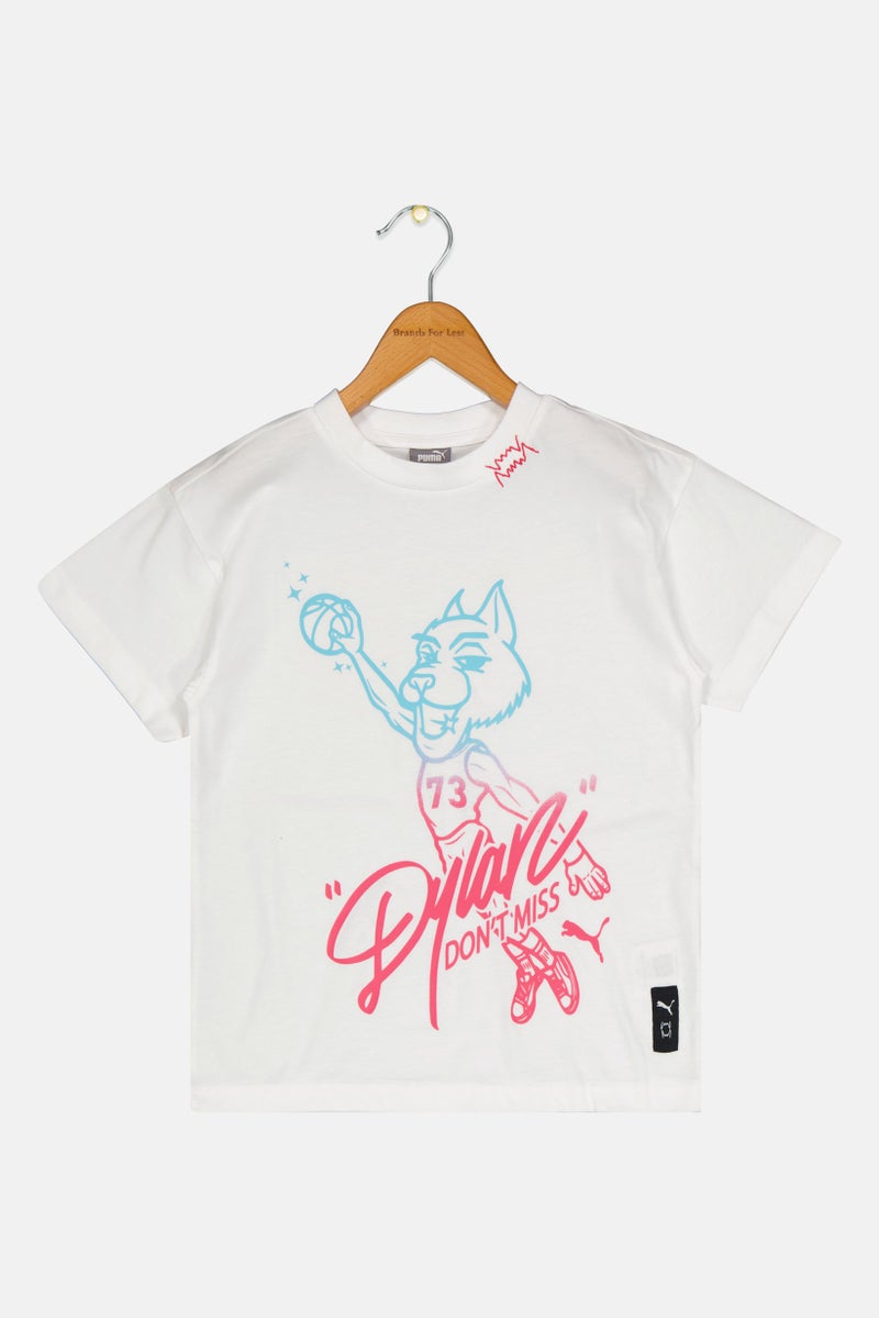 PUMA Kids Boy Graphic Print Short Sleeve Outdoor T-Shirt, White - Image 1