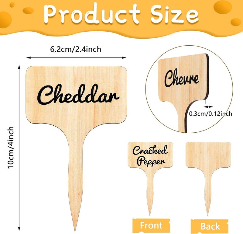 Queekay 15 Pcs Wooden Cheese Markers Set for Charcuterie Board Reusable Labels Marker Signs T Type Identification Name Food Tag for Buffet Christmas Wedding Birthday Cocktail Party Gift, 2.4 x 4 Inch - Image 2