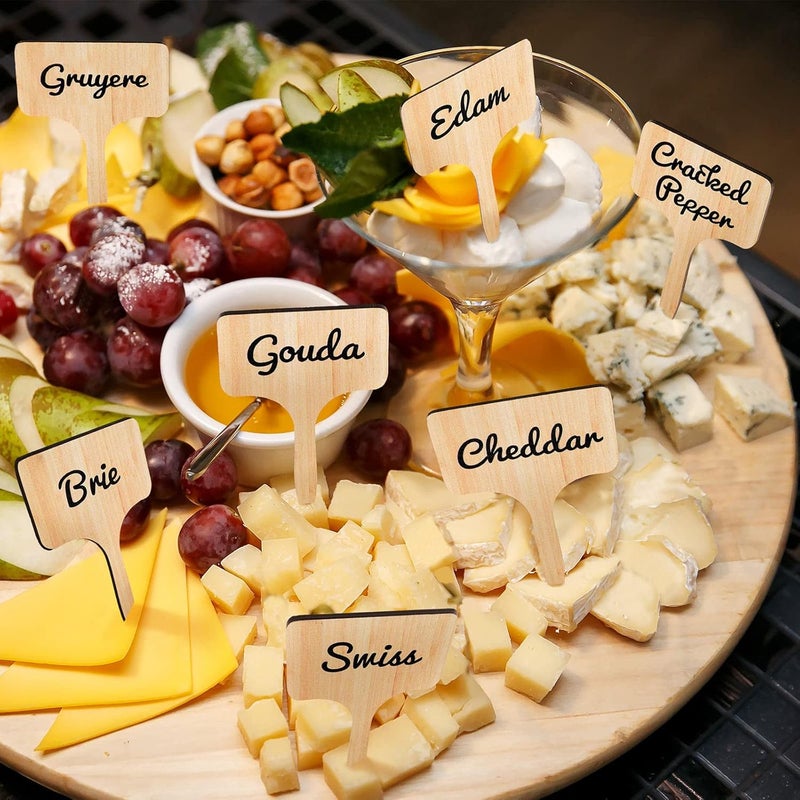 Queekay 15 Pcs Wooden Cheese Markers Set for Charcuterie Board Reusable Labels Marker Signs T Type Identification Name Food Tag for Buffet Christmas Wedding Birthday Cocktail Party Gift, 2.4 x 4 Inch - Image 4