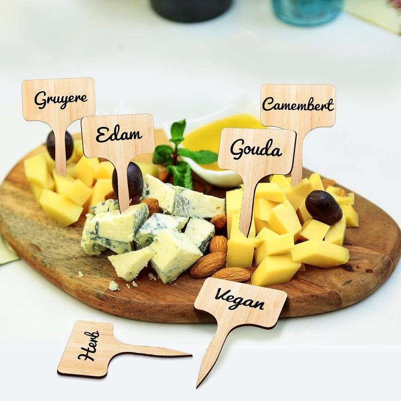 Queekay 15 Pcs Wooden Cheese Markers Set for Charcuterie Board Reusable Labels Marker Signs T Type Identification Name Food Tag for Buffet Christmas Wedding Birthday Cocktail Party Gift, 2.4 x 4 Inch - Image 5