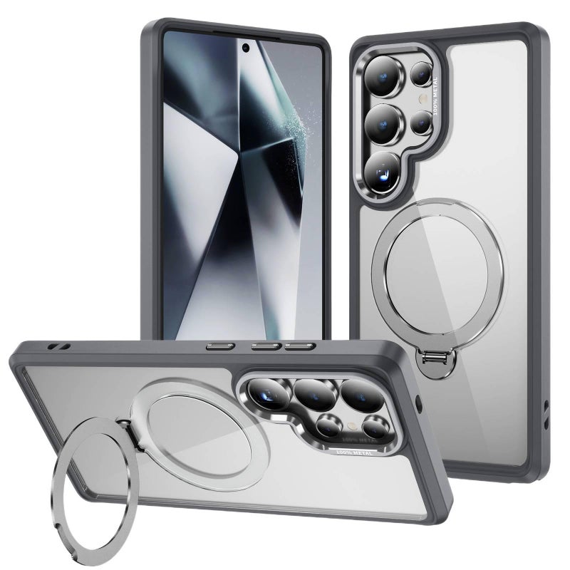 غطاء MagSafe بTPU لـ Samsung Galaxy S23 Ultra باللون رمادي مغناطيسي بوظيفة حامل من مادة TPU مع مغناطيس قوي وحامل قائم مع مقاوم للصدمات مع حماية من السقوط للاستخدام العملي - Image 1