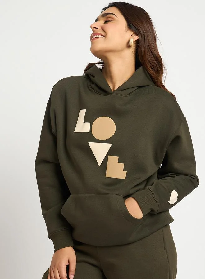 Femmella Olive Oversized Graphic Hoodie