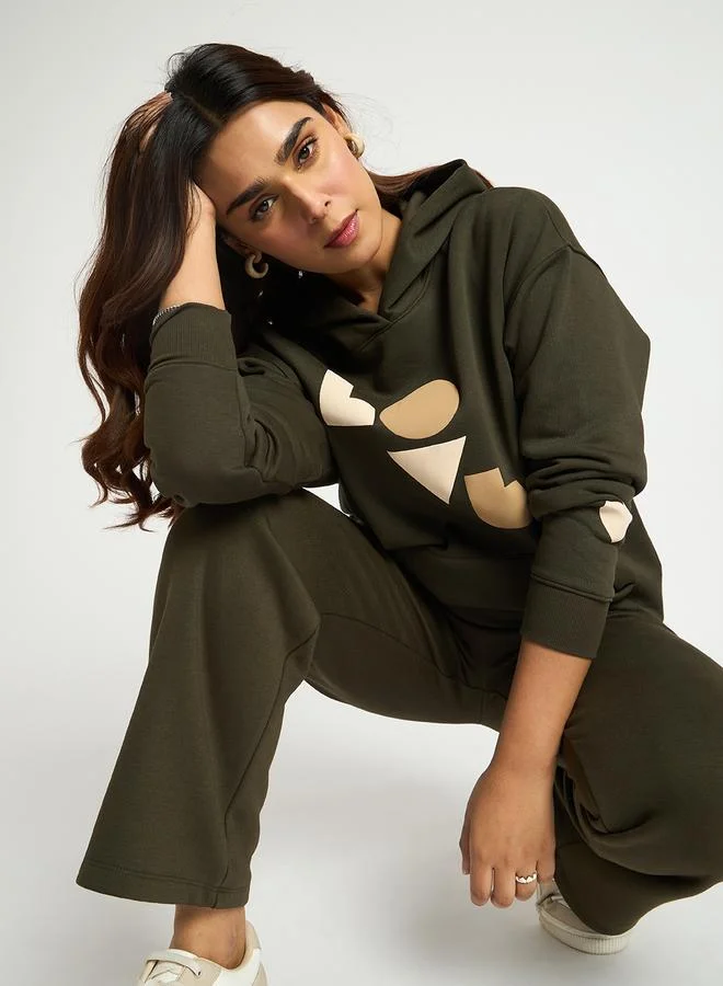 Femmella  Olive Oversized Graphic Hoodie for Women | Best Price UAE
