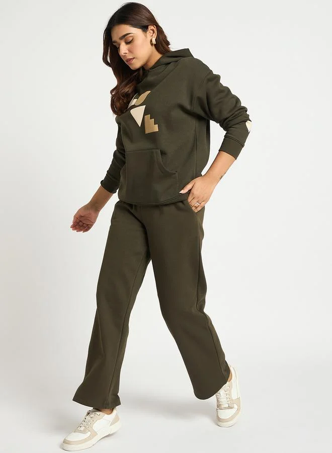Femmella  Olive Oversized Graphic Hoodie for Women | Best Price UAE