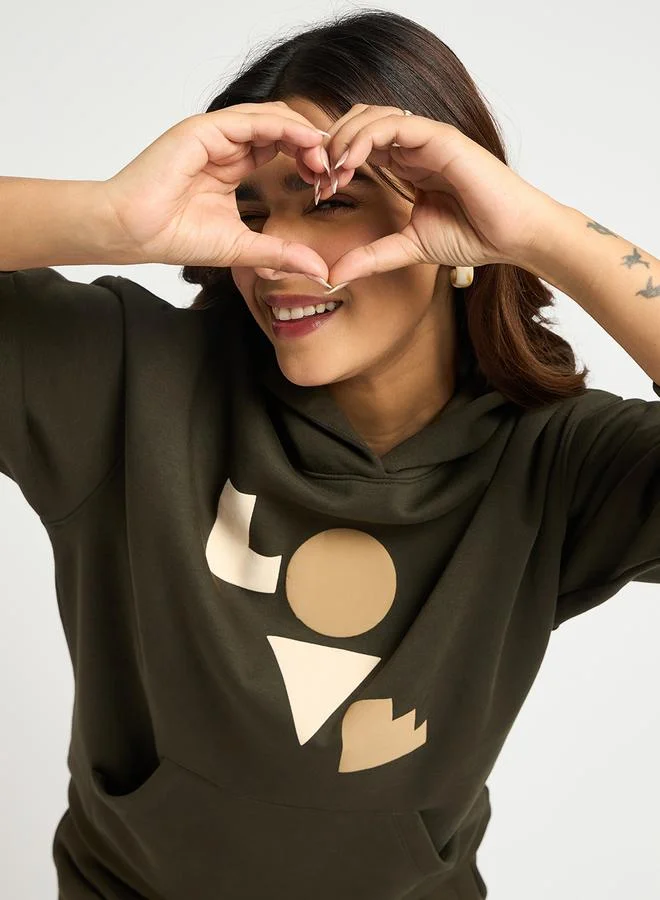 Femmella  Olive Oversized Graphic Hoodie for Women | Best Price UAE