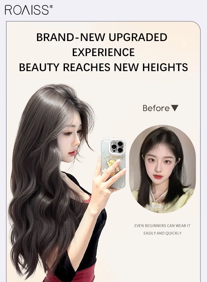 roaiss Medium Parted Long Wavy Hair Wig for Women, Natural Soft Synthetic Heat Resistant Hair Wig for Wedding Cosplay Party Daily Wear, Naturally Fluffy Brown Black, 55cm (22 inches) - Image 3