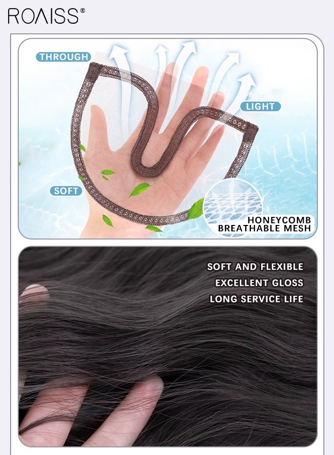 roaiss Medium Parted Long Wavy Hair Wig for Women, Natural Soft Synthetic Heat Resistant Hair Wig for Wedding Cosplay Party Daily Wear, Naturally Fluffy Brown Black, 55cm (22 inches) - Image 4