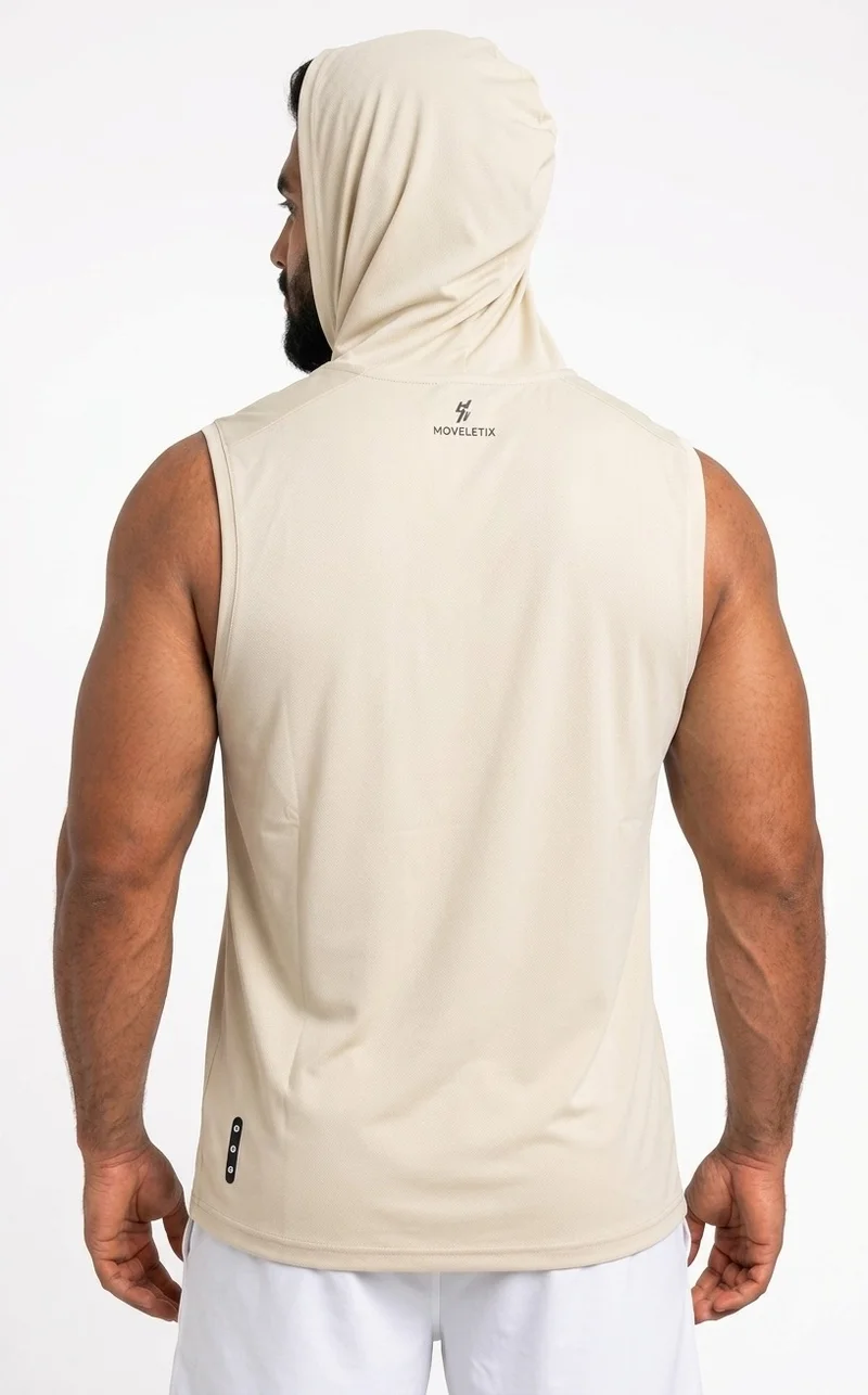 Moveletix Beige Men's Training Hooded Tank Top Beige for Men | Best Price UAE