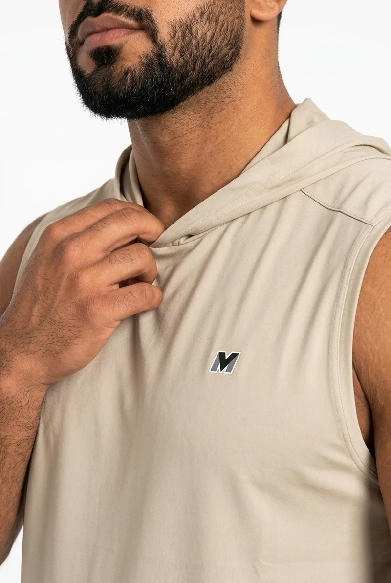 Moveletix Beige Men's Training Hooded Tank Top Beige for Men | Best Price UAE