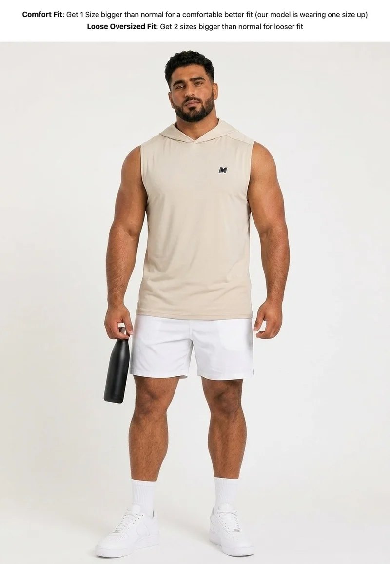 Moveletix beige Men's Summer Training Hooded Tank Top Beige for Men | Best Price UAE